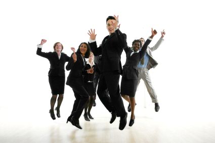 Image of group of men and women jumping
